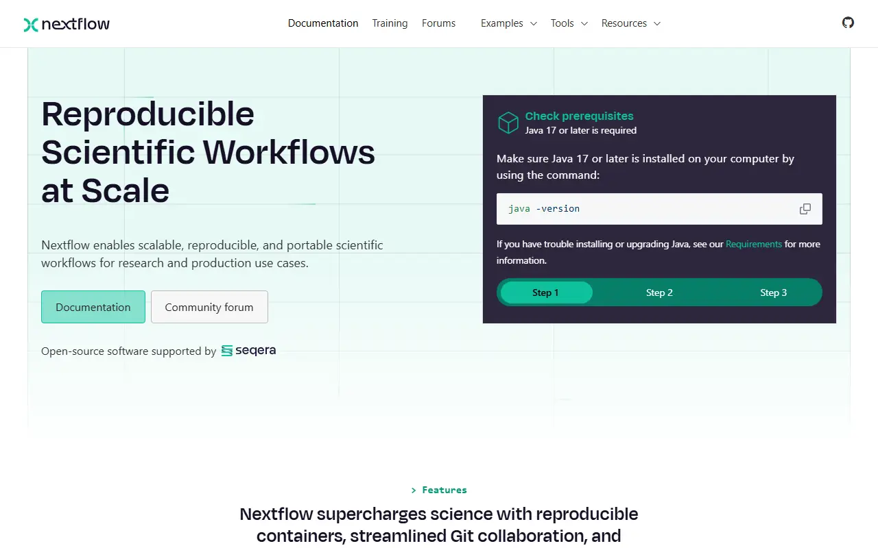 Nextflow homepage screenshot