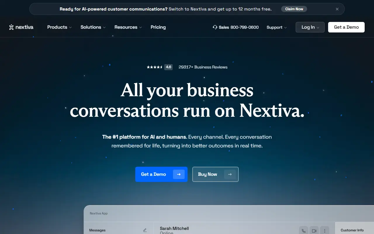 Nextiva homepage screenshot