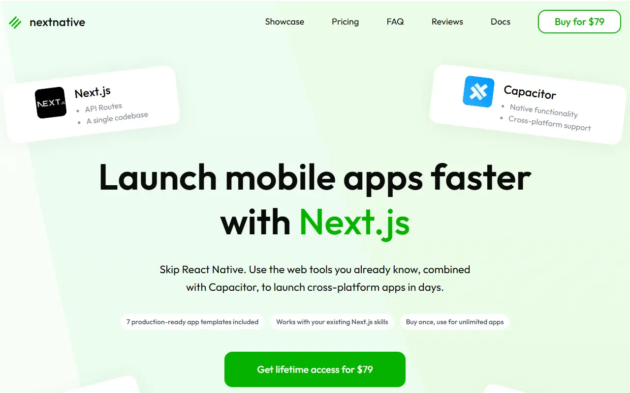 NextNative homepage screenshot
