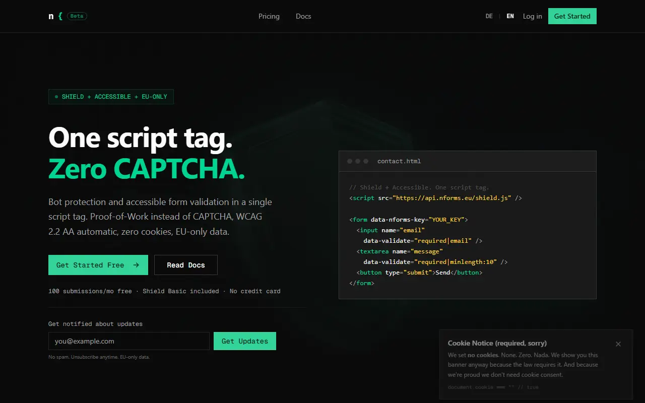 nForms homepage screenshot
