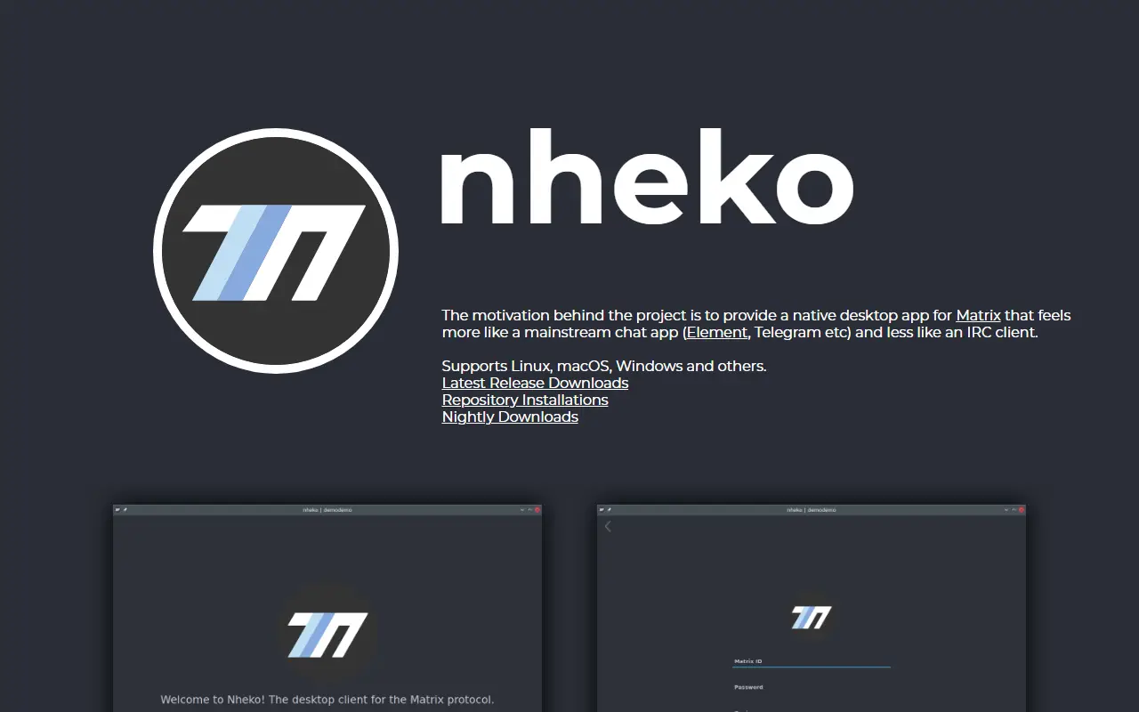 Nheko homepage screenshot