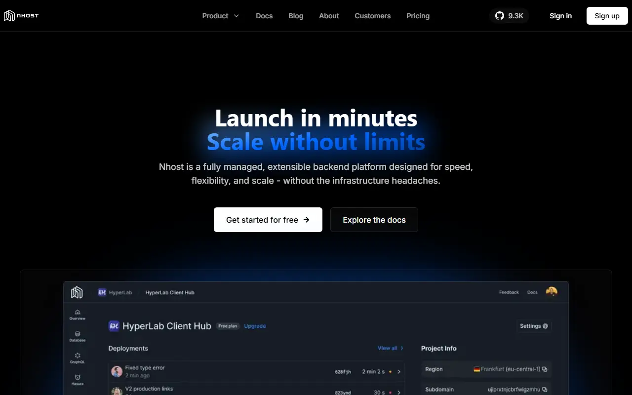 Nhost homepage screenshot