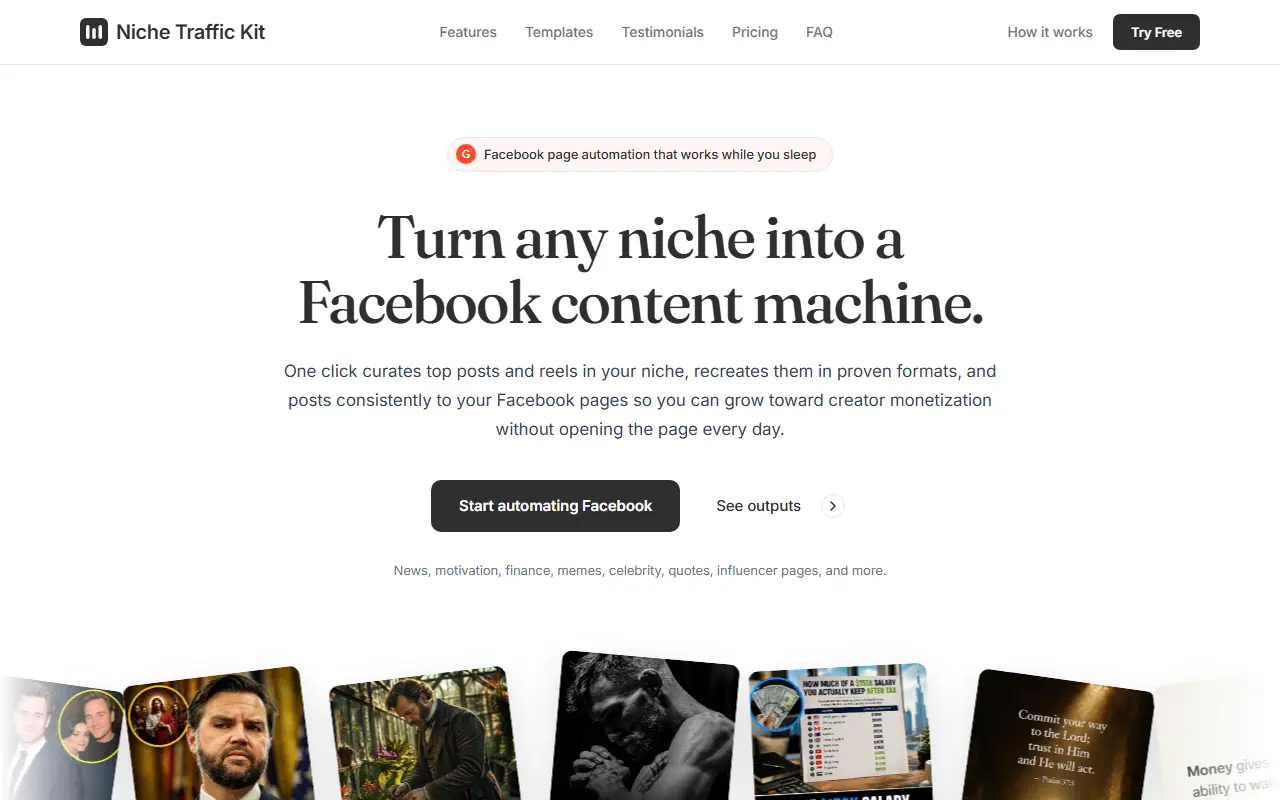Niche Traffic Kit homepage screenshot