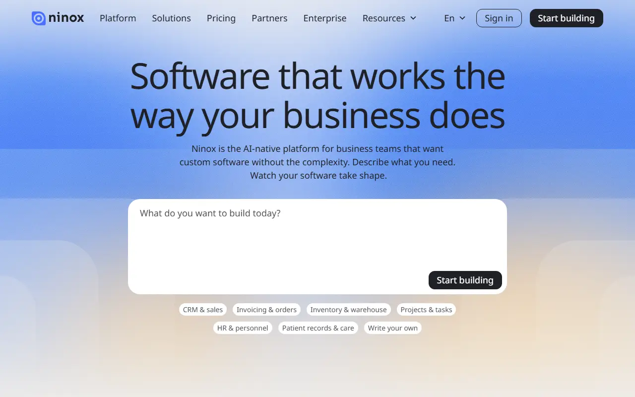 Ninox homepage screenshot