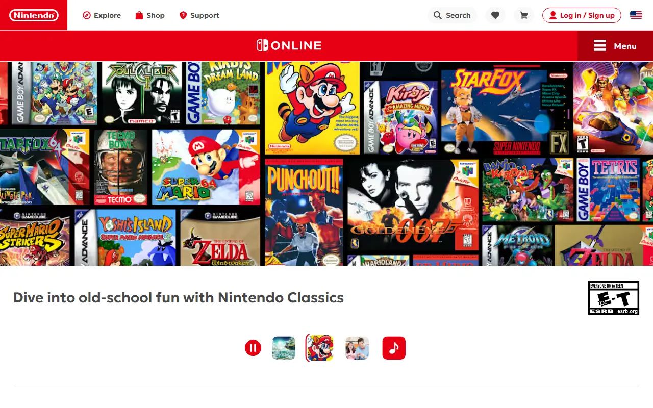 Nintendo Switch Online homepage screenshot
