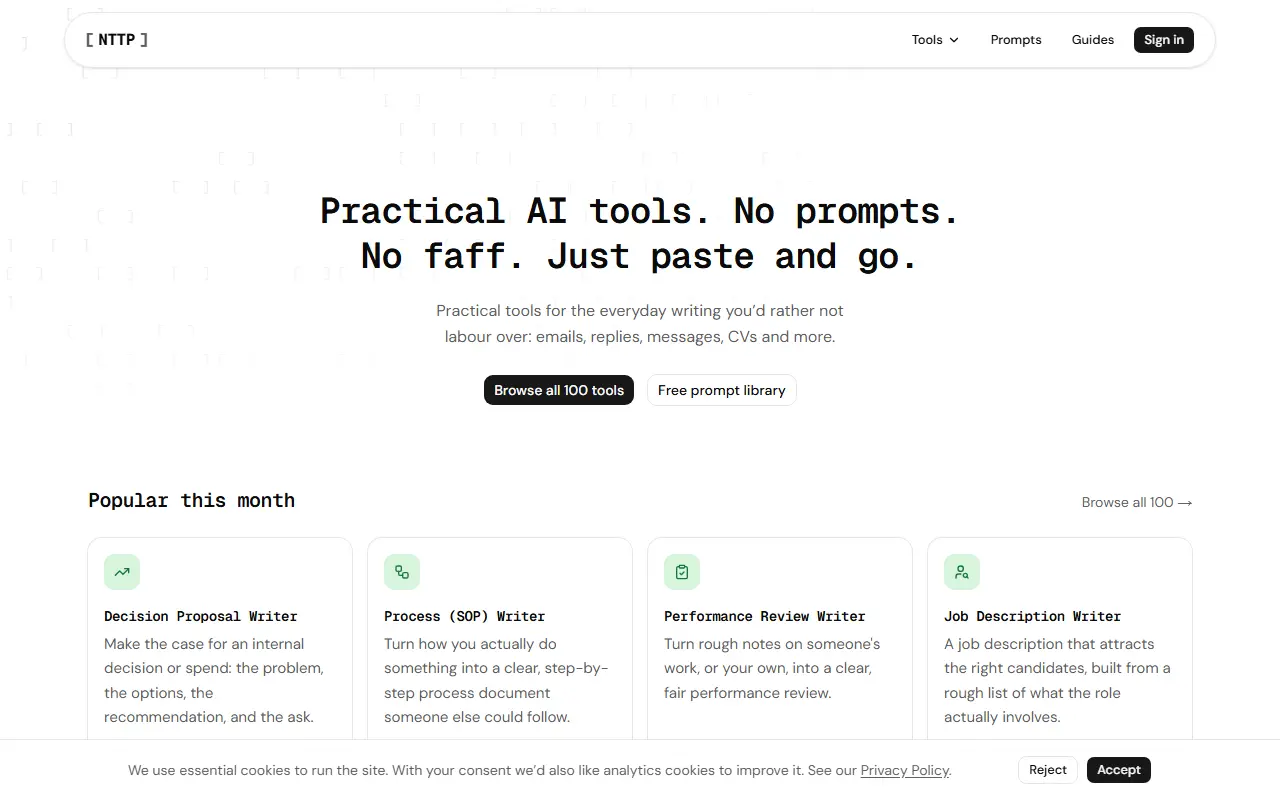 No Time To Prompt homepage screenshot
