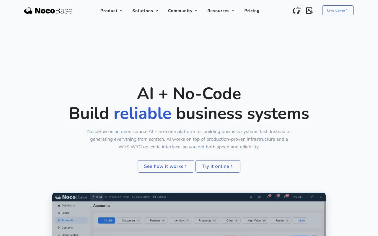 NocoBase homepage screenshot