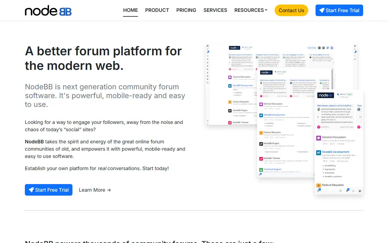 NodeBB homepage screenshot