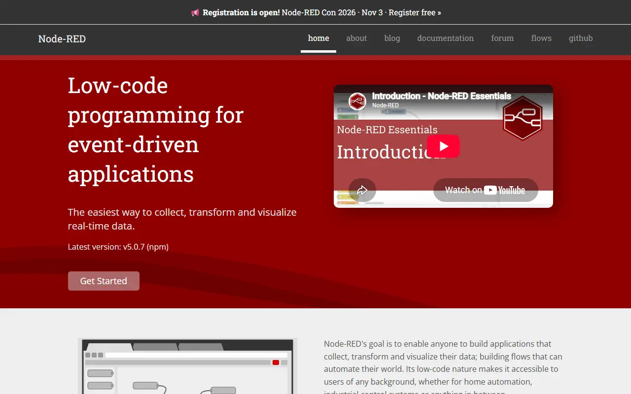 Node-RED homepage screenshot