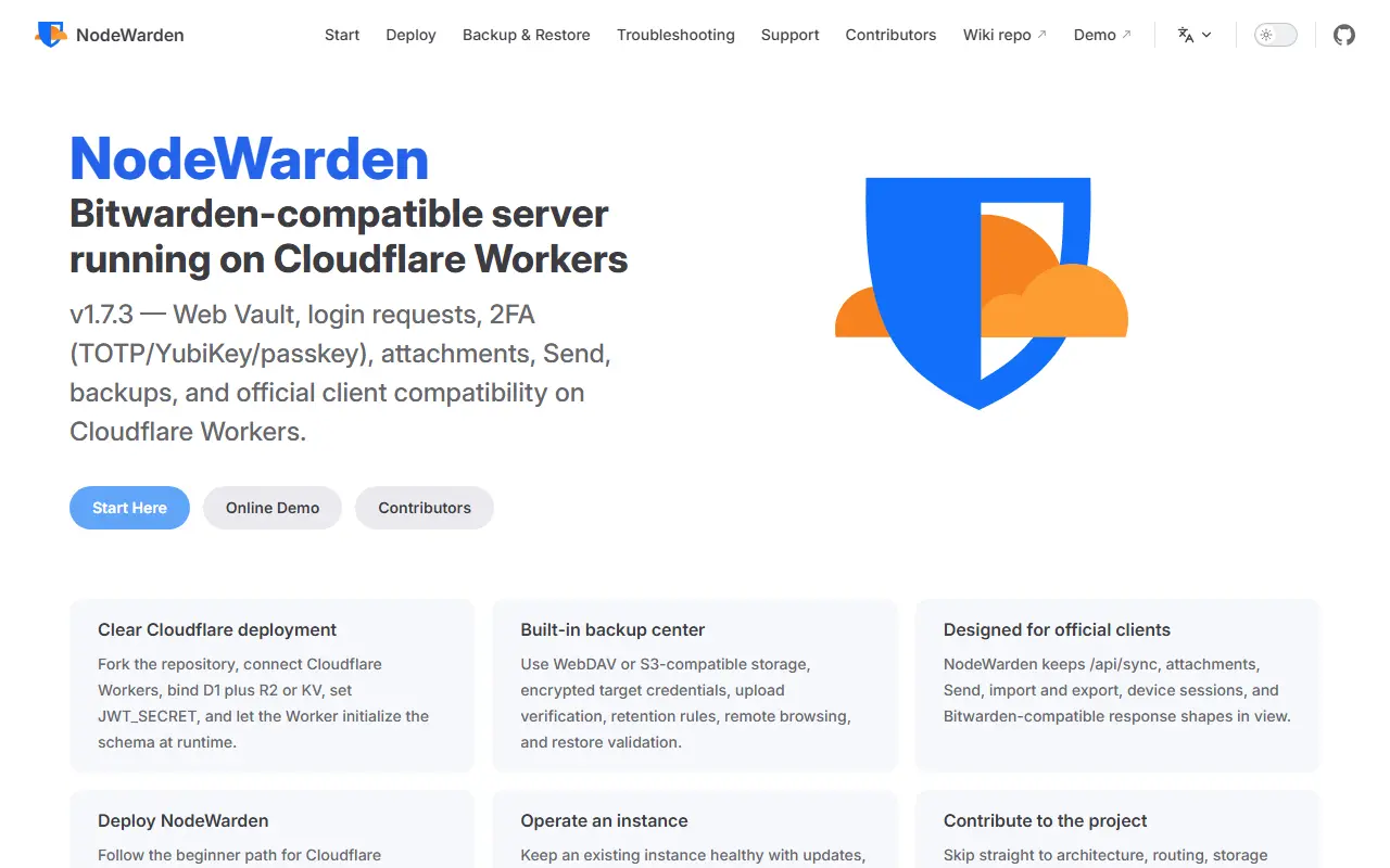 NodeWarden homepage screenshot