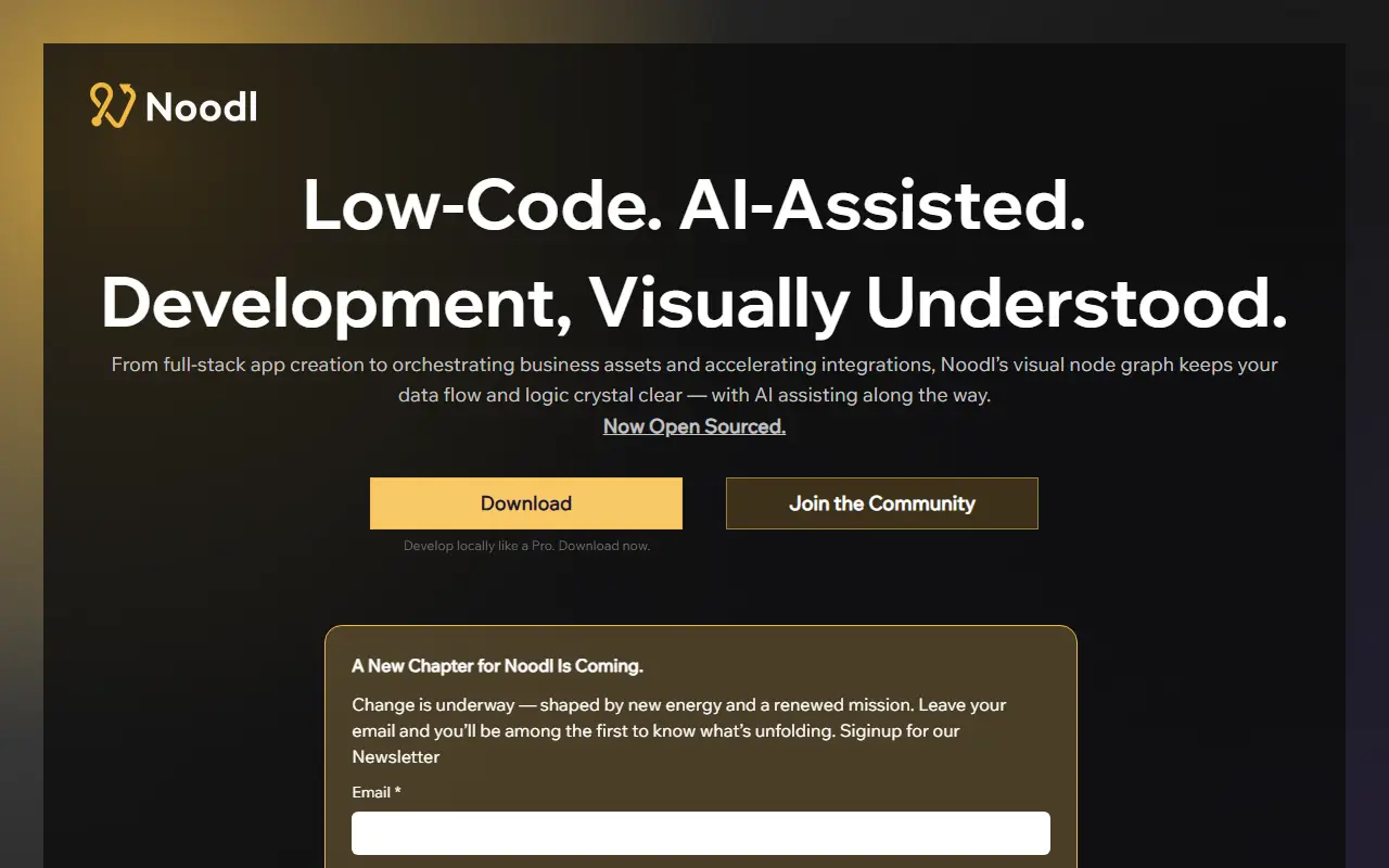Noodl homepage screenshot