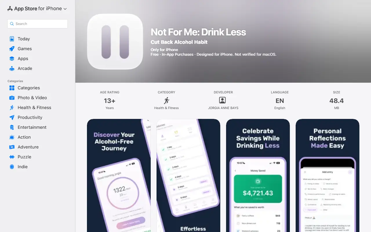 Not For Me: Drink Less homepage screenshot