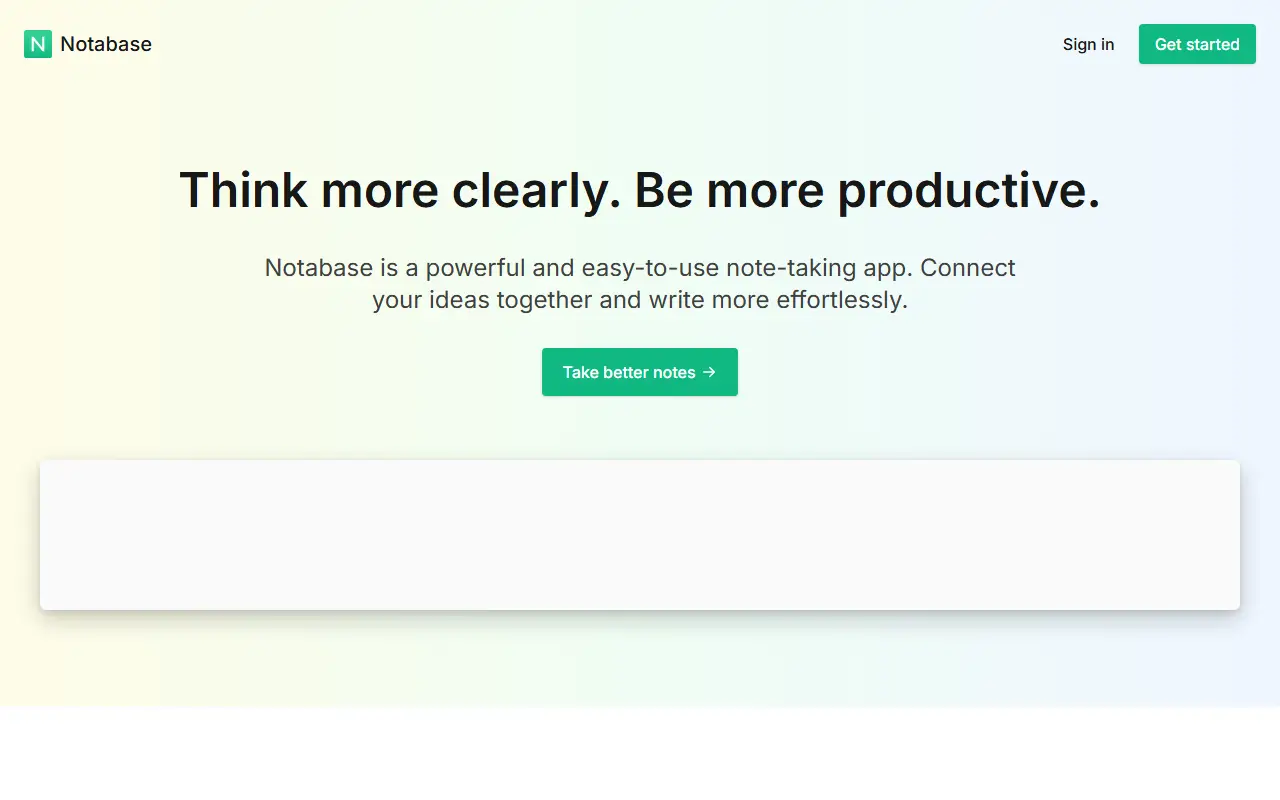 Notabase homepage screenshot