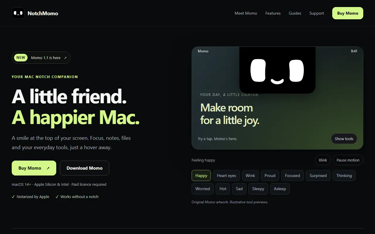 NotchMomo homepage screenshot