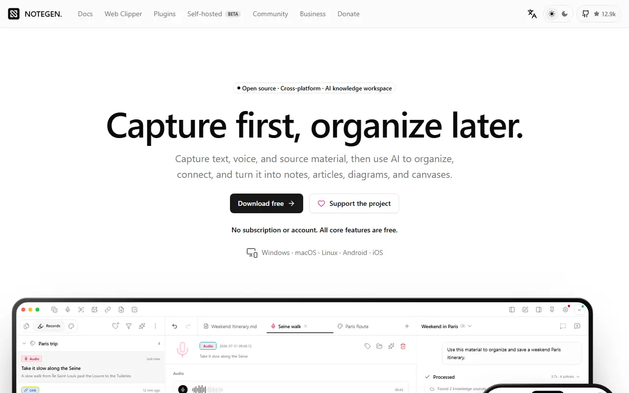 NoteGen homepage screenshot