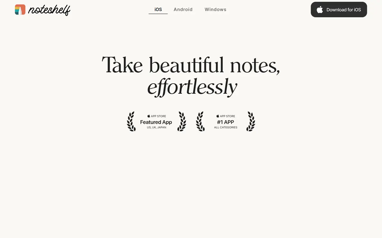 Noteshelf homepage screenshot