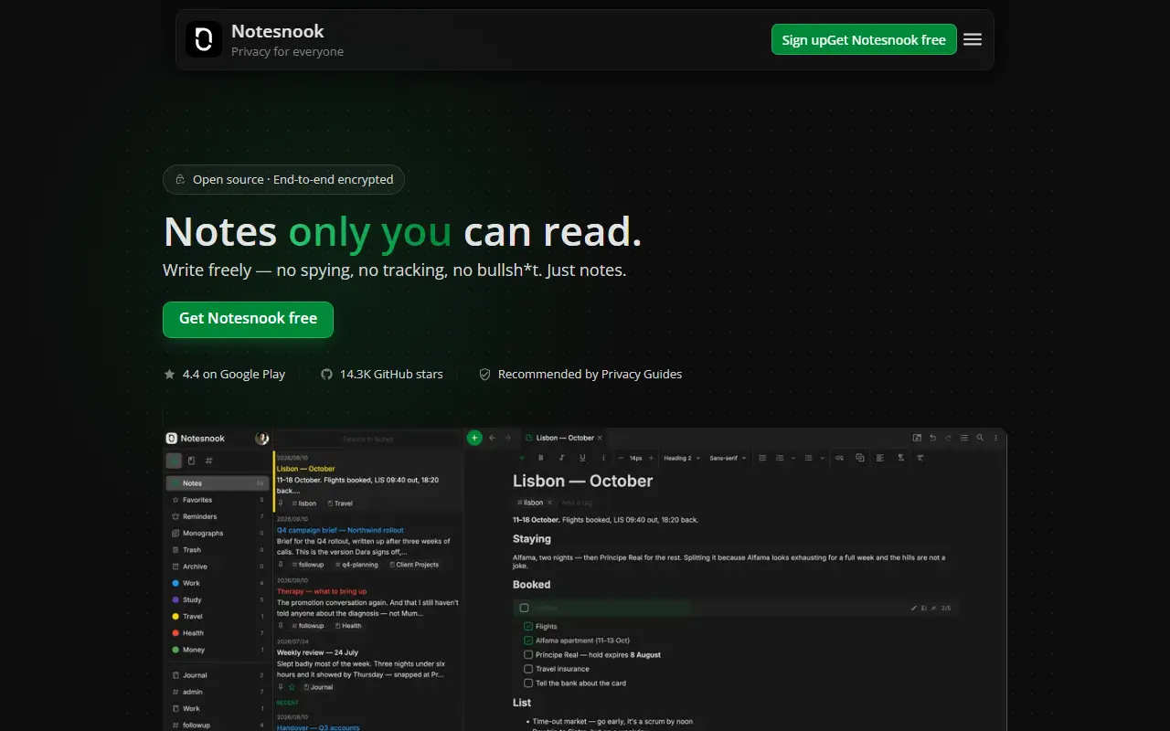 Notesnook homepage screenshot