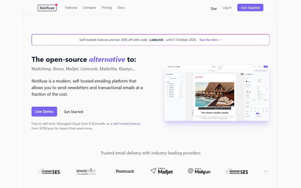 Notifuse homepage screenshot