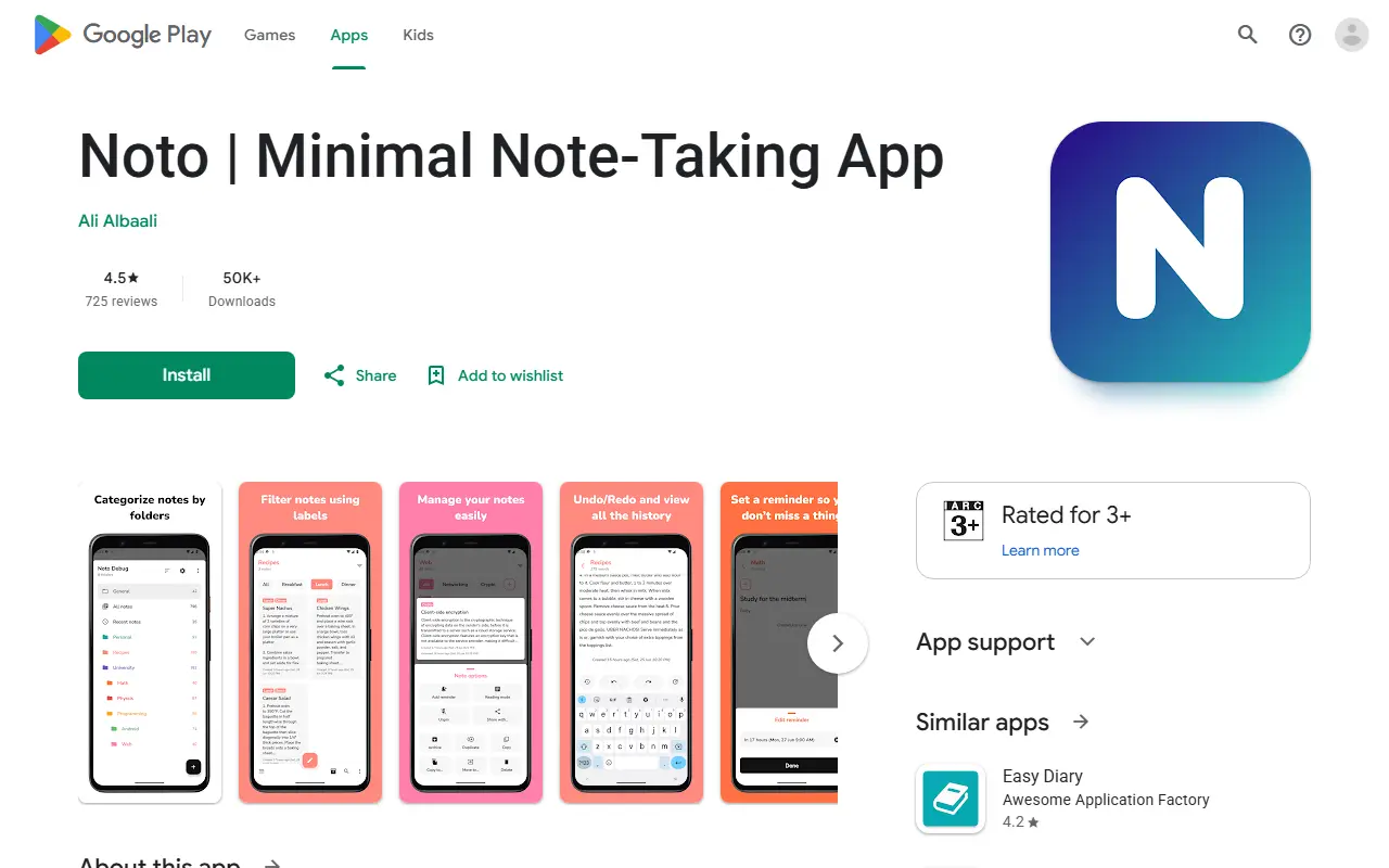 Noto homepage screenshot