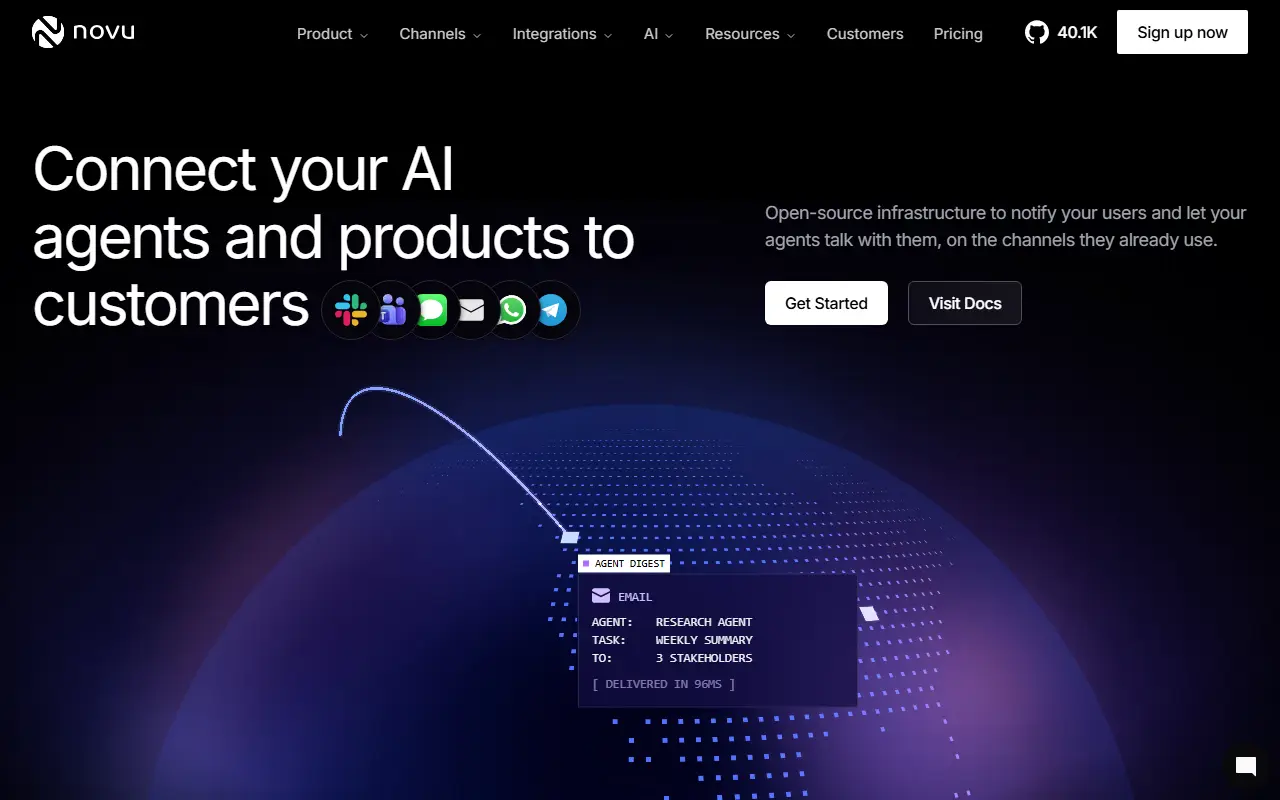 Novu homepage screenshot
