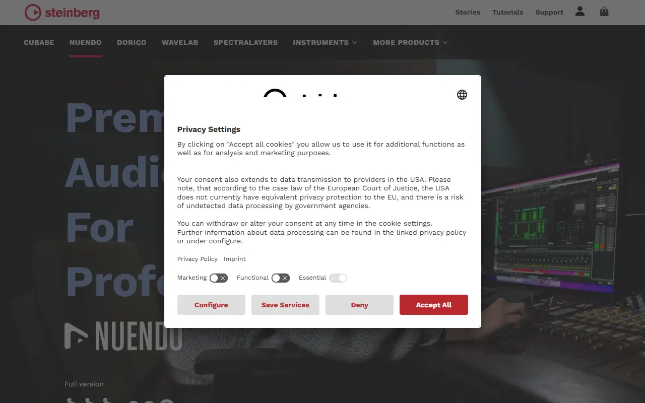 Steinberg Nuendo homepage screenshot