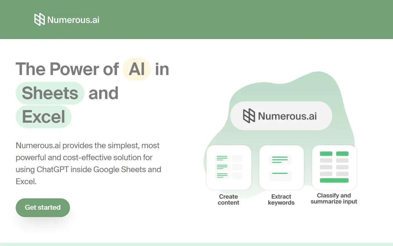 Numerous.ai homepage screenshot
