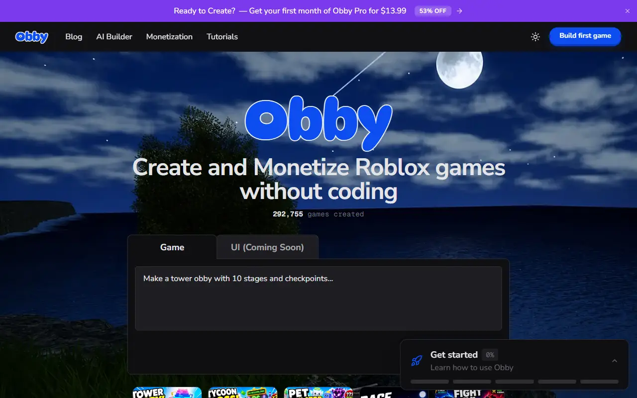 Obby homepage screenshot