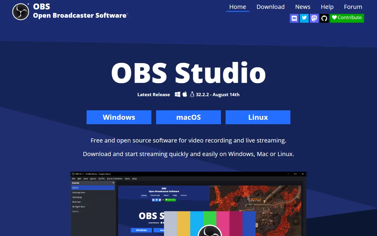 OBS Studio homepage screenshot
