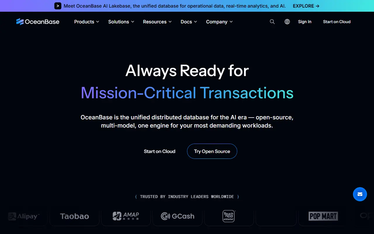 OceanBase homepage screenshot