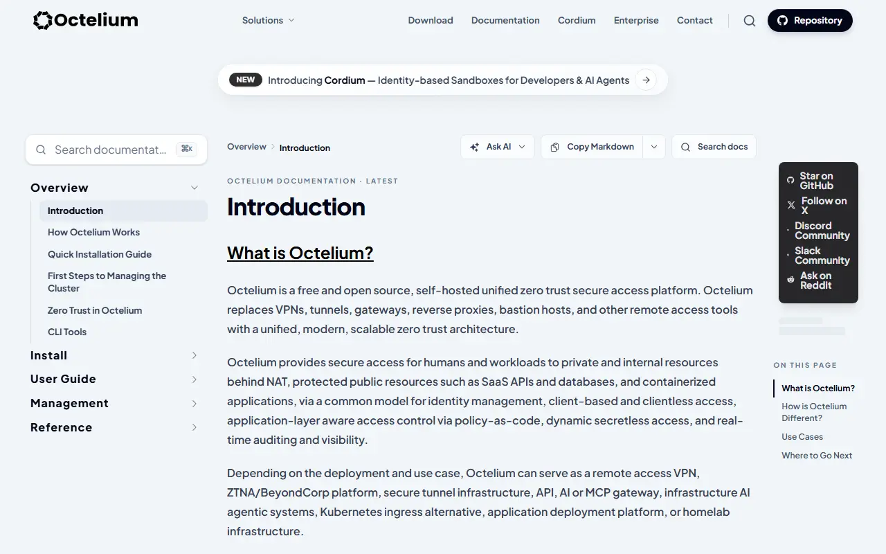 Octelium homepage screenshot