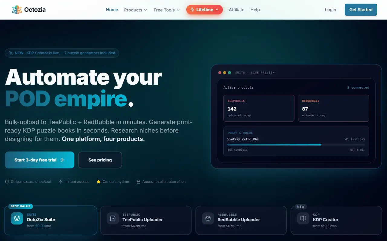 Octozia homepage screenshot