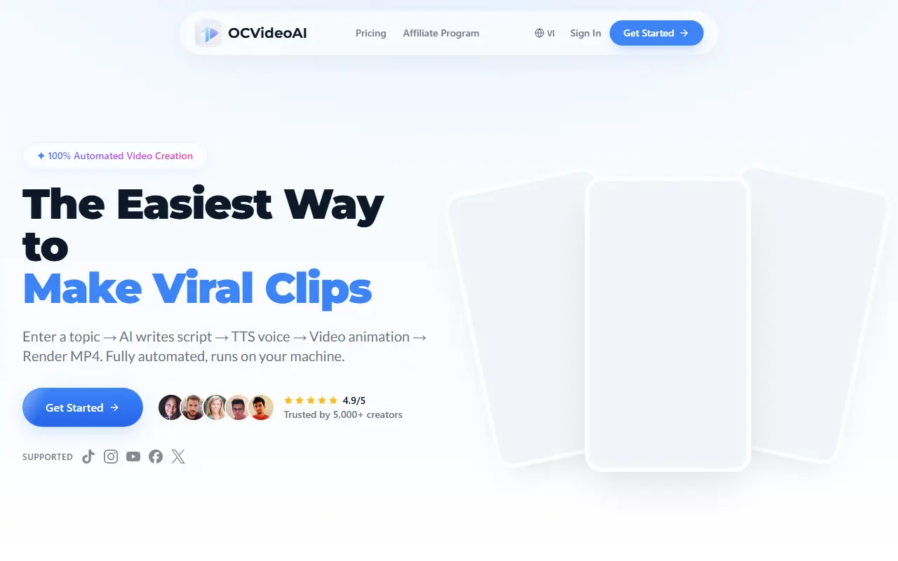 OCVideoAI homepage screenshot