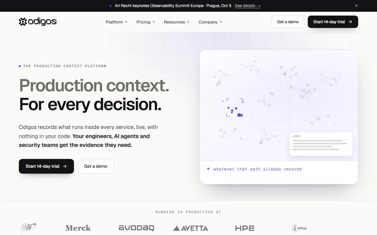 Odigos homepage screenshot
