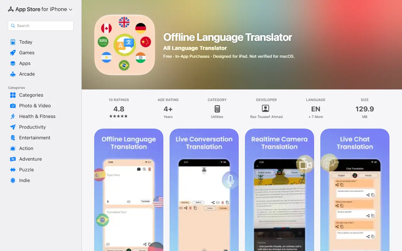 Offline Language Translator homepage screenshot