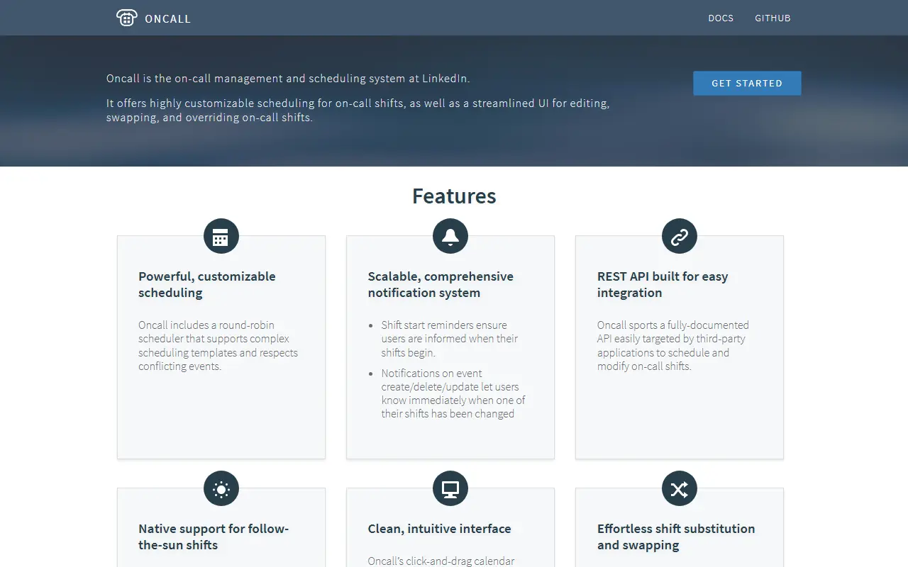 LinkedIn Oncall homepage screenshot