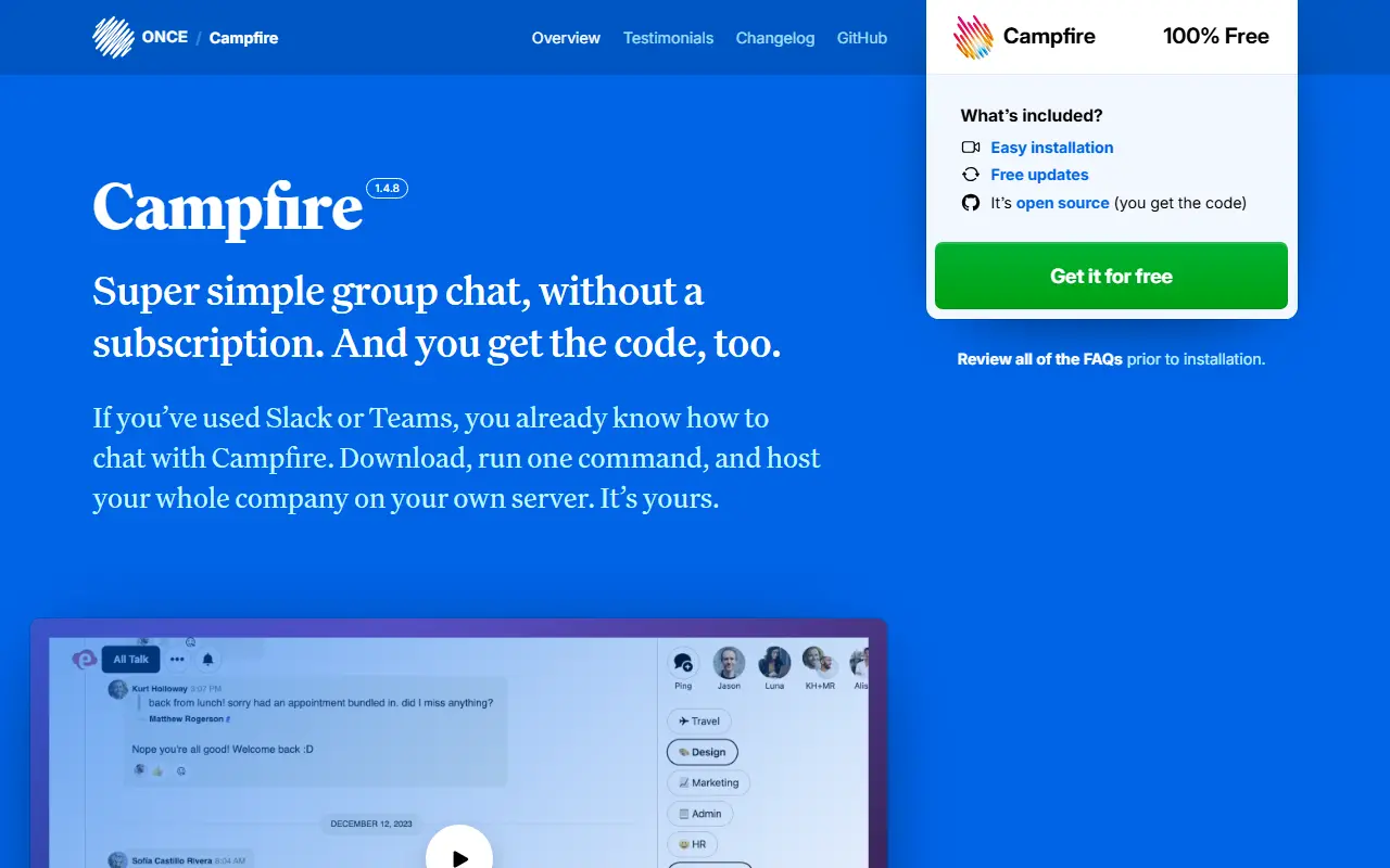 Campfire homepage screenshot