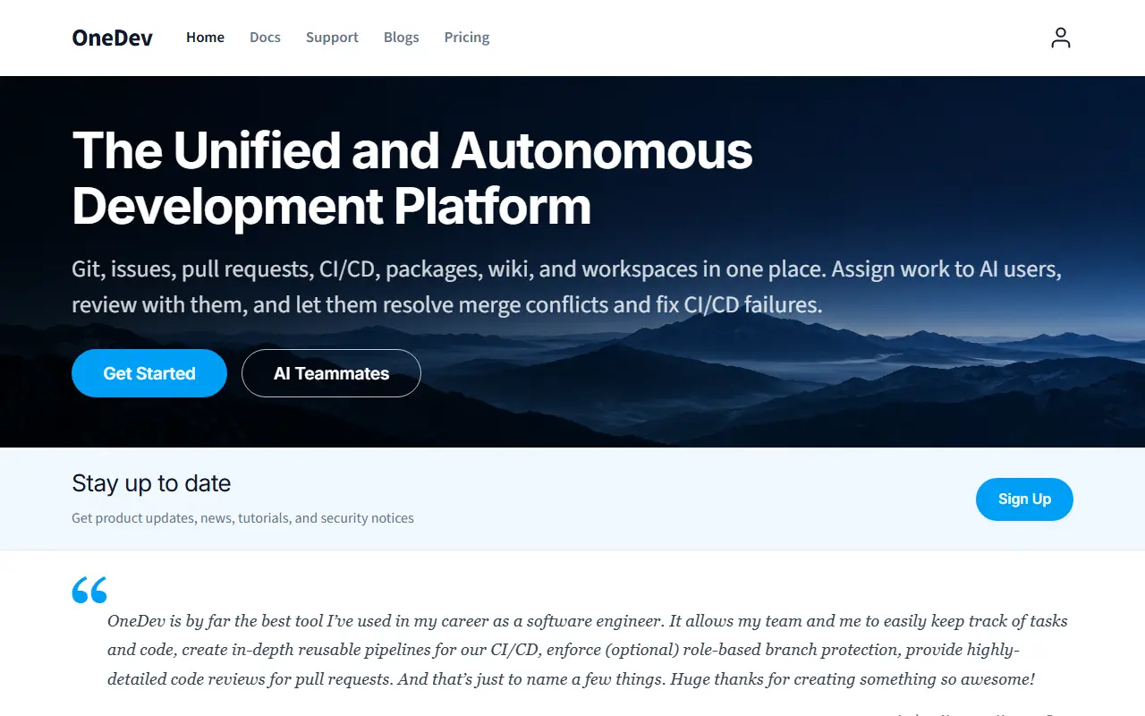 OneDev homepage screenshot