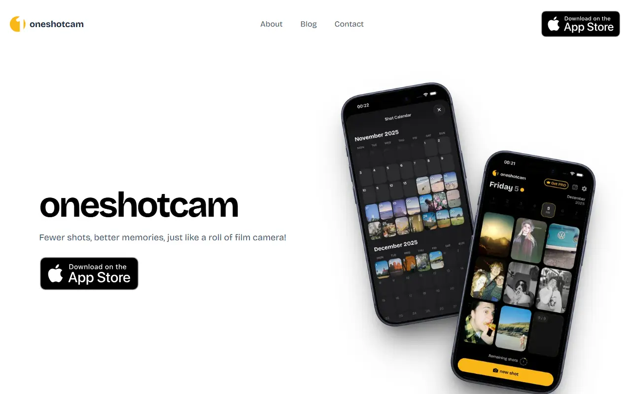 oneshotcam homepage screenshot