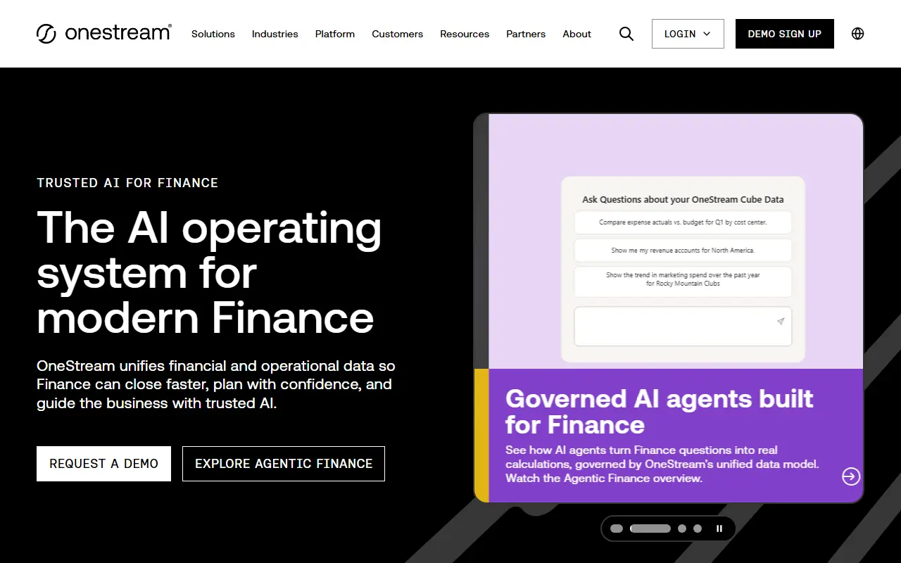 OneStream homepage screenshot