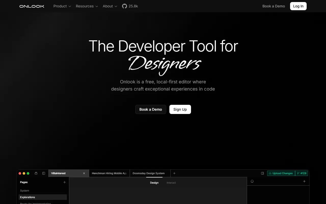 Onlook homepage screenshot