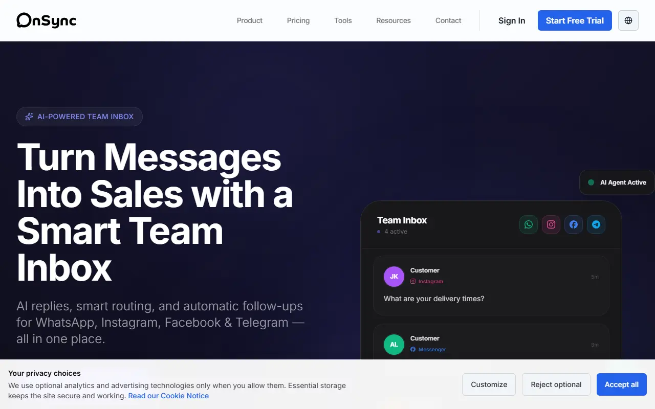 OnSync homepage screenshot