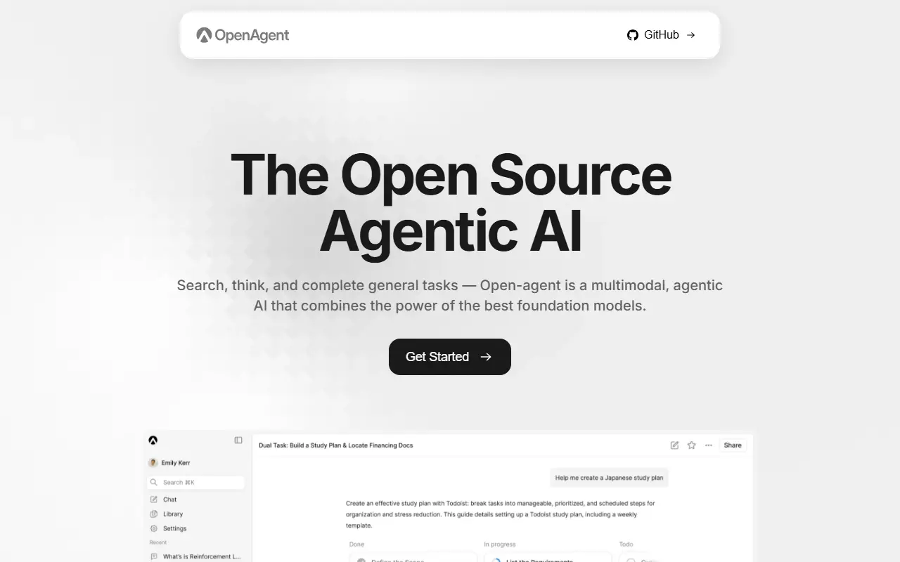 Open-Agent homepage screenshot
