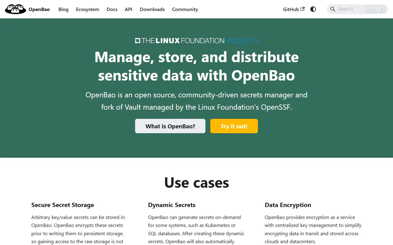 OpenBao homepage screenshot