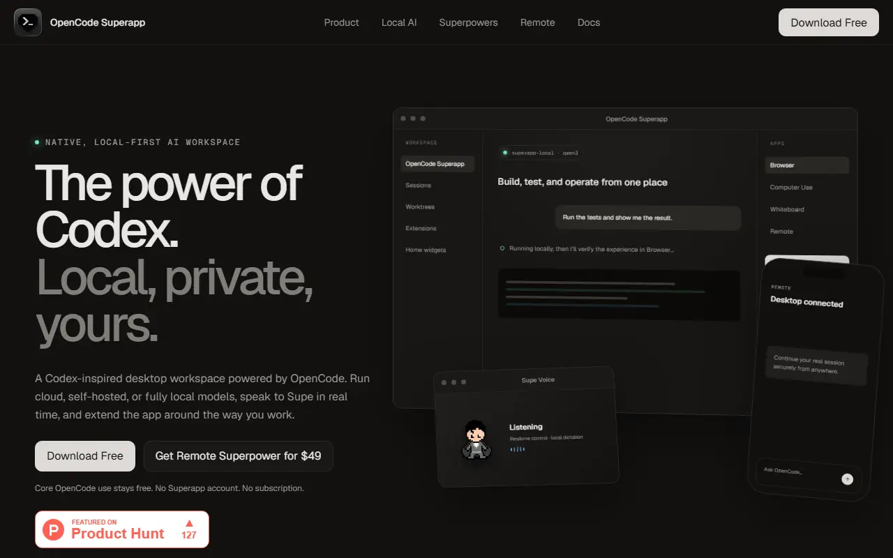 OpenCode Superapp homepage screenshot