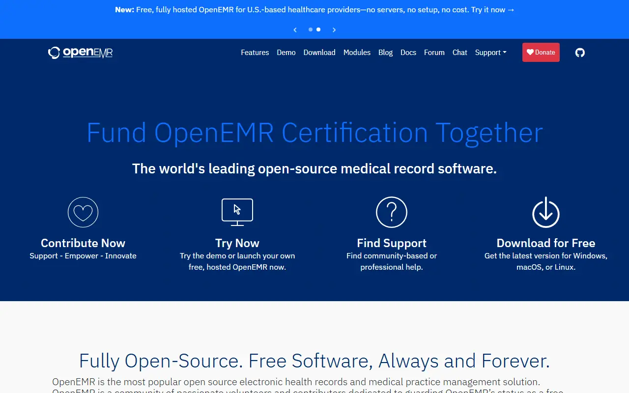 OpenEMR homepage screenshot