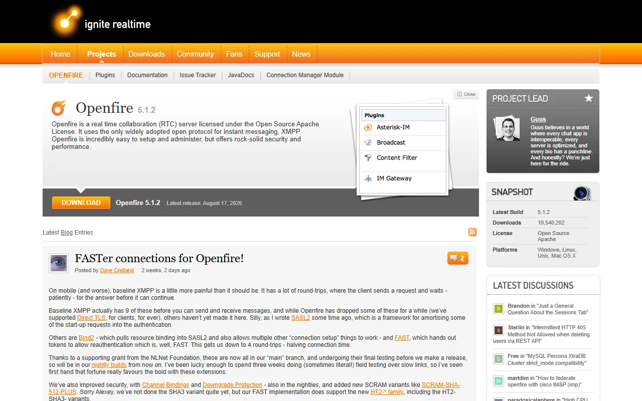 Openfire homepage screenshot