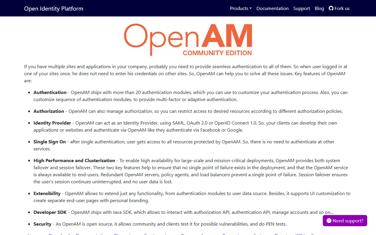 OpenAM homepage screenshot