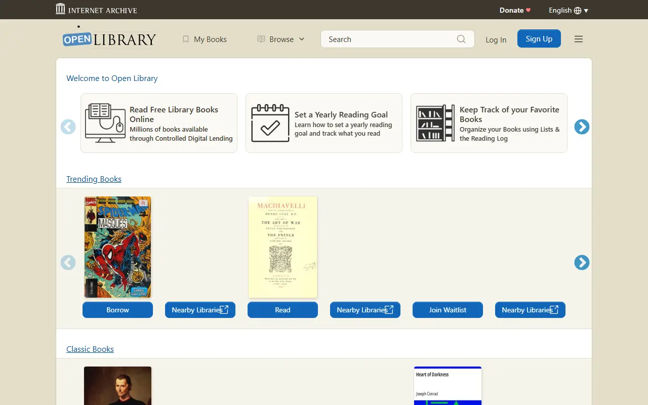 Open Library homepage screenshot