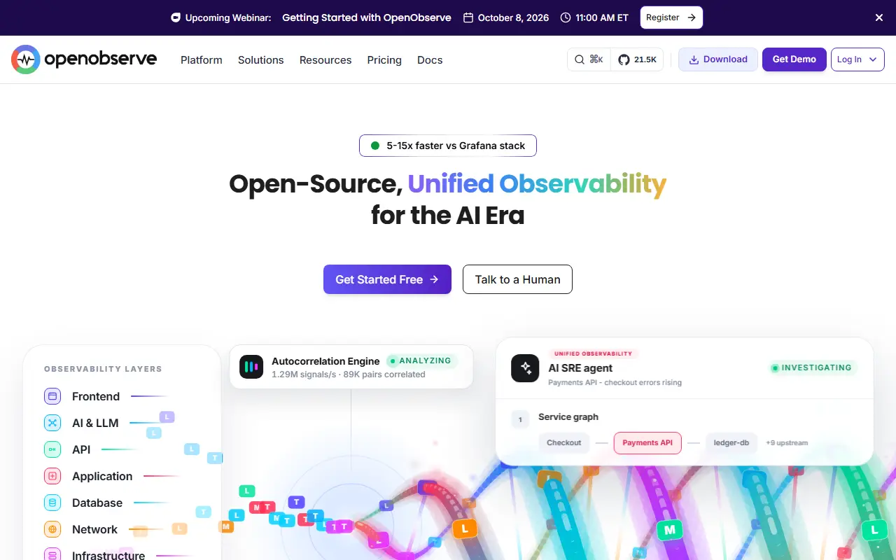 OpenObserve homepage screenshot