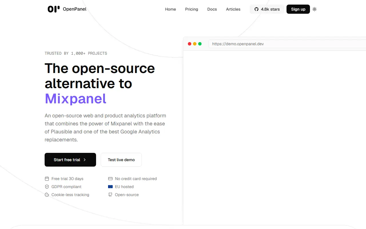 OpenPanel homepage screenshot